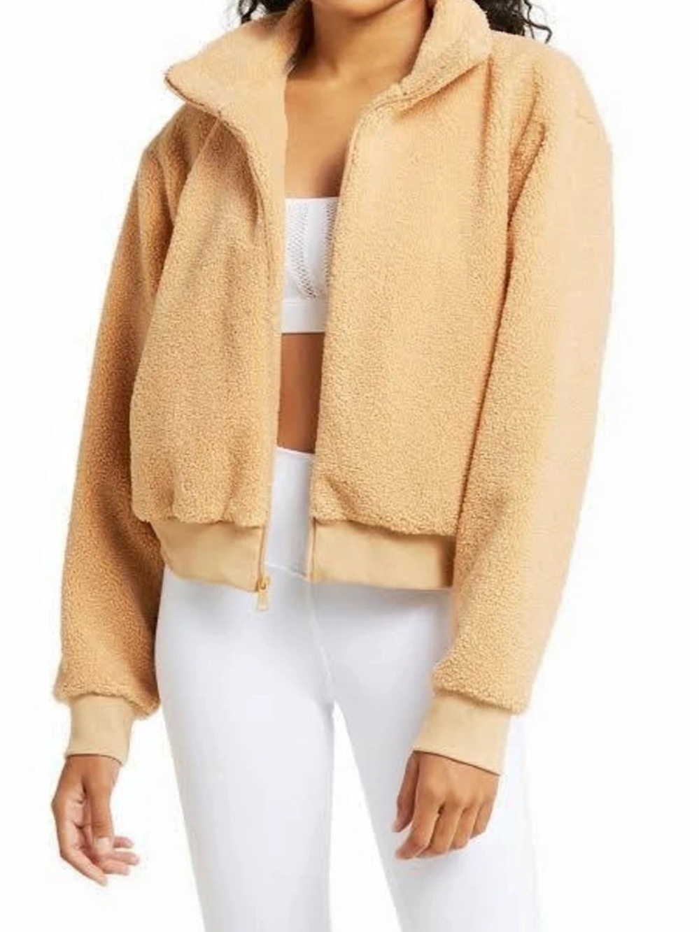 Beyond Yoga Sherpa Jacket Teddy Fleece Zip Jacket in Brown